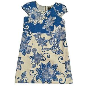 Taylor Floral Cap Sleeve Sheath Dress with Pockets Blue White Size 10